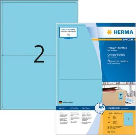Herma Kolorowe etykiety A4 199,6 x 143,5 mm niebieski trwała przyczepność 4568 4568