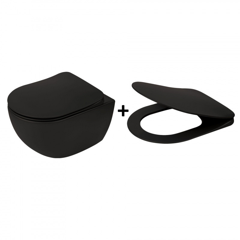 Deante Peonia Zero Zestaw Toaleta WC 51x36 cm bez kołnierza + deska wolnoopadająca czarny CDENZPW+CDENSOZ
