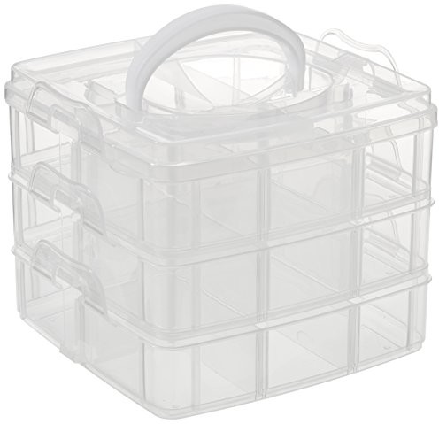 RAYHER HOBBY Rayher 3918100 pojemnik do przechowywania z rączką, wymiary 15,5 x 15,5 x 12,9 cm, 3 x 6 przegródki 3918100