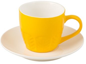 H+H H & H zestaw filiżanek do kawy z talerz, Bone China, żółte, 130 ML, 6 sztuka 8738859