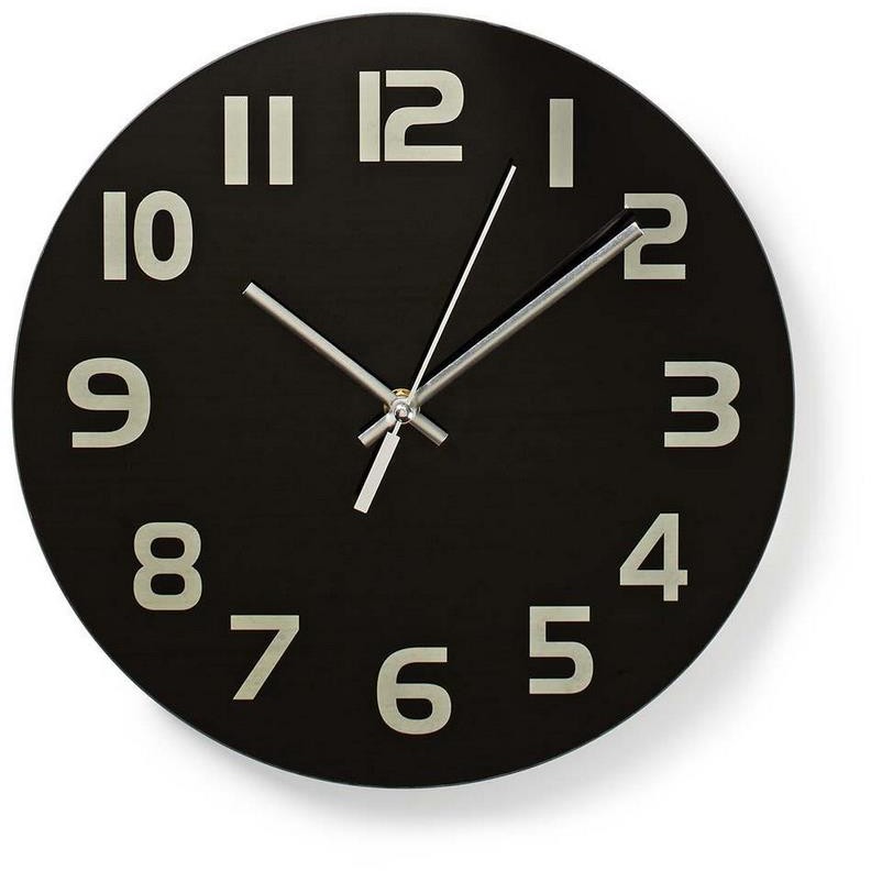 Nedis Nedis CLWA006GL30BK - Zegar ścienny1xAA/1,5V szkło 30 cm czarny