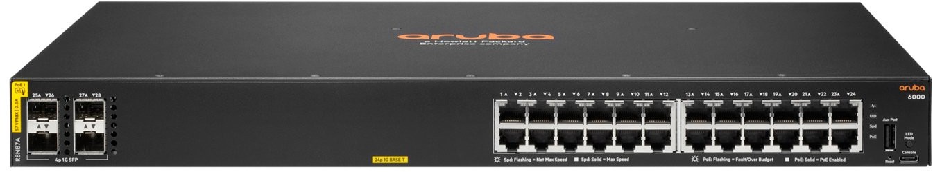 HPE Hewlett Packard Enterprise Aruba 6000 24G Class4 PoE 4SFP 370W R8N87A