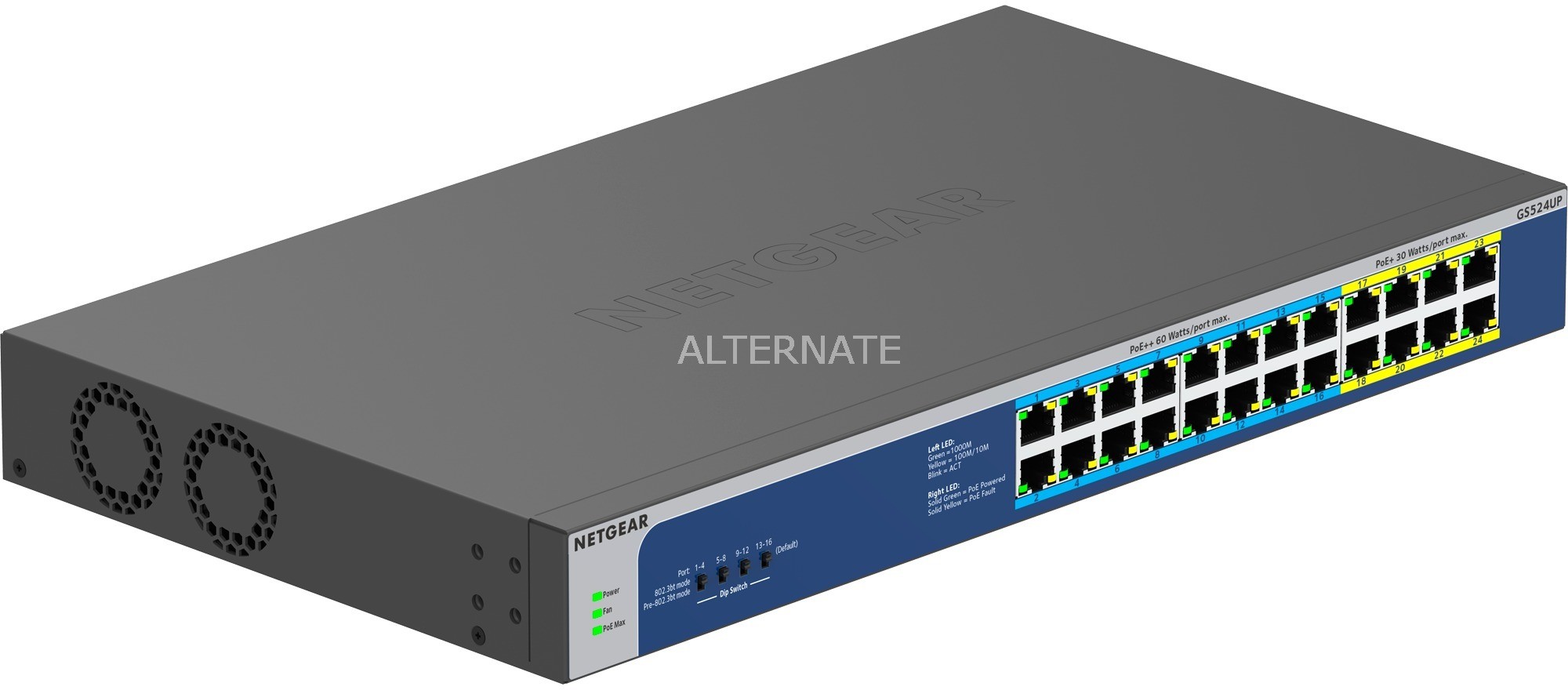 Netgear GS524UP Nie zarz$16dzany Gigabit Ethernet (10/100/1000) Szary Obs$17uga PoE, Prze$18$19cznik