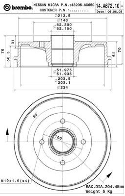 BREMBO Bęben hamulcowy 14.A672.10