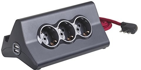 Bticino bticino Deskstar złodziejka na biurko z wtyczką 10 A, 3 gniazda wtykowe P30, 2 wtyczka USB, kabel z przełącznikiem, długość: 2 meter, kolor: biały, s371 3dbu, czarny