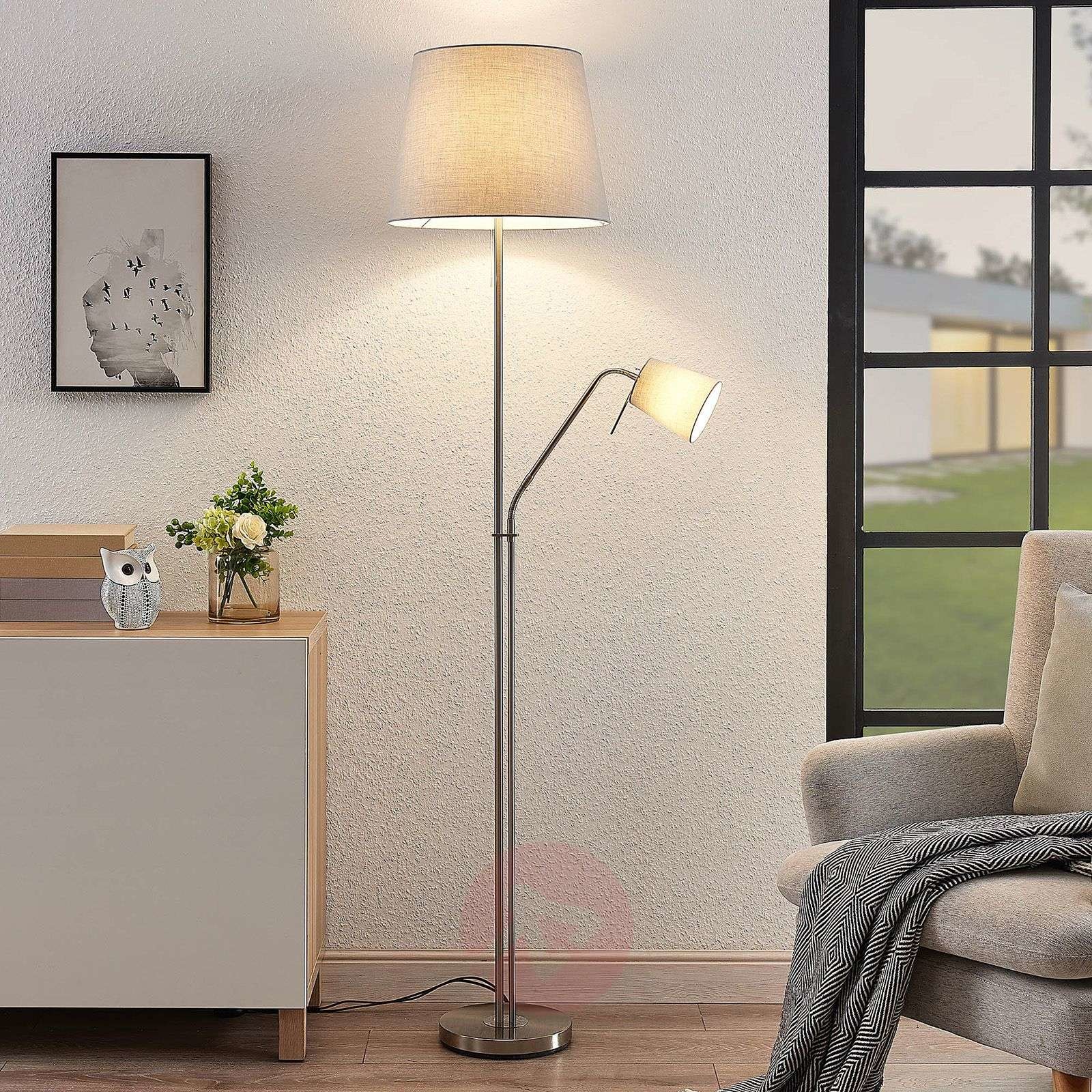 Lindby Nantwin lampa podłogowa, tekstylna, szara
