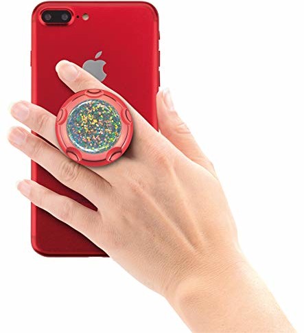Jumpop Jumpop Glamour wysuwany uchwyt i cokół do smartfona / tabletu / Kindle / e-booka [samoprzylepny I kompatybilny z uchwytami magnetycznymi I duże i małe ręce I funkcja stojaka] czerwony srebrny brokat 70310933