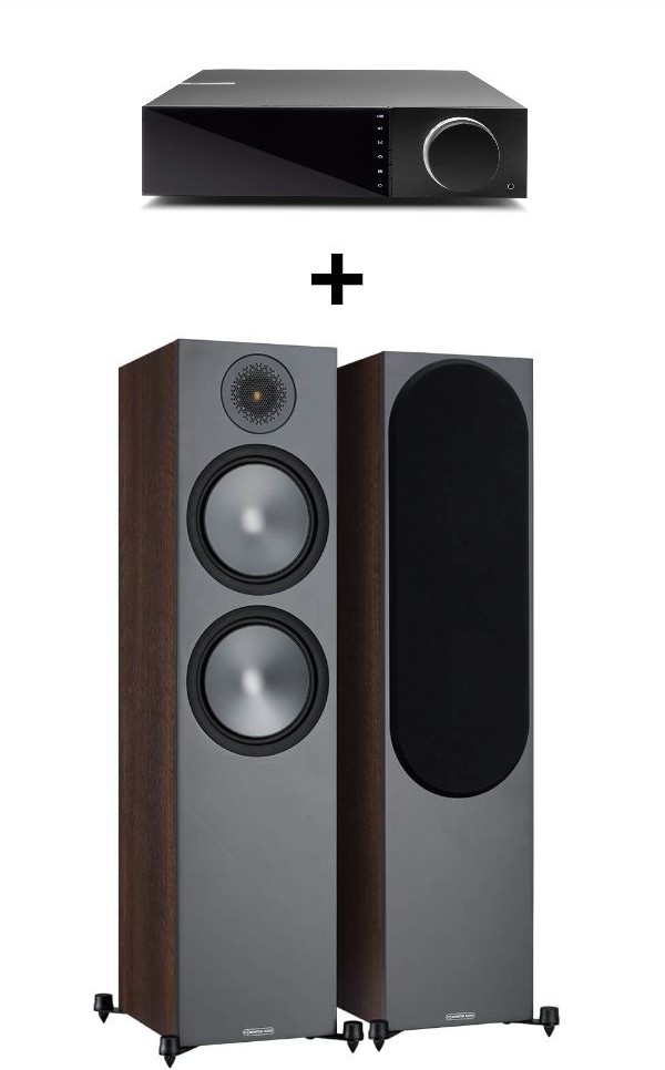 PROMO Zestaw kolumn Monitor Audio Bronze 500 + wzmacniacz strumieniowy Cambridge EVO 75 Kolor: Orzech