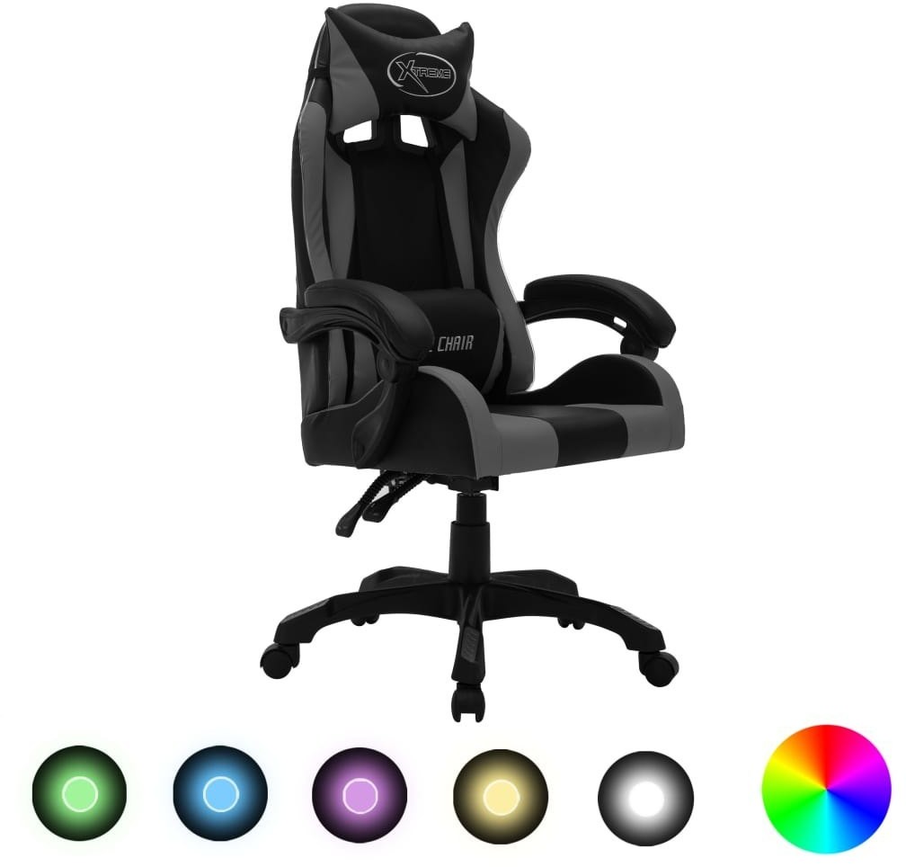 vidaXL Fotel dla gracza z RGB LED, szaro-czarny, sztuczna skóra 288000