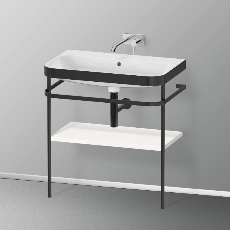 Duravit Happy D.2 Plus Umywalka meblowa c-bonded z konsolą 77,5x85 cm bez otworu na baterię czarny mat/biały HP4737N2222