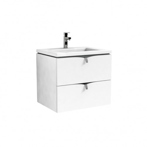 Oristo Szafka wisząca podumywalkowa SIENA 60 cm dwie szuflady BIAŁY POŁYSK z umywalką Bold 60 cm-OR45-SD2S-60-1 + UME-BD-60-91
