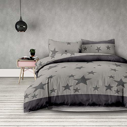 AmeliaHome pościel z mikrofibry zamek błyskawiczny Basic Collection Stardust gwiazdy szare czarne antracyt grafit oliwkowo-zielony 1544