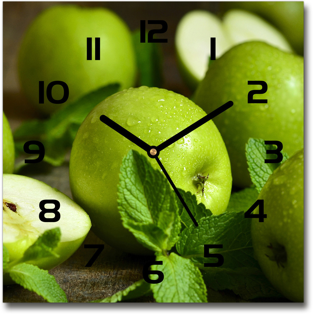 Zegar szklany kwadratowy Zielone jabłko
