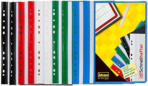 Idena Idena 307862 - skoroszyt do DIN A4 perforowany, z tworzywa sztucznego, 2 x niebieski/zielony/czerwony/biały/czarny, 10 sztuk 30.7862