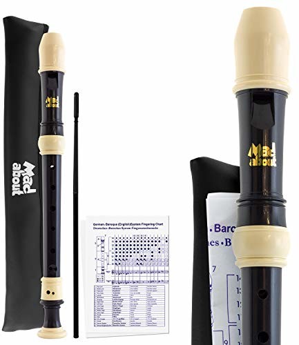 Mad About Mad About REC05 Opisany rejestrator szkolny sopranowy z torbą, prętem do czyszczenia i wykres palców, czarny i kość słoniowa, MA-REC05 MA-REC05