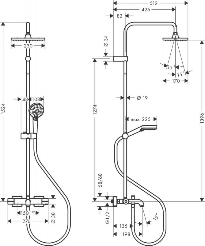Hansgrohe Vernis Shape Zestaw wannowo-prysznicowy termostatyczny ścienny z deszczownicą chrom 26284000