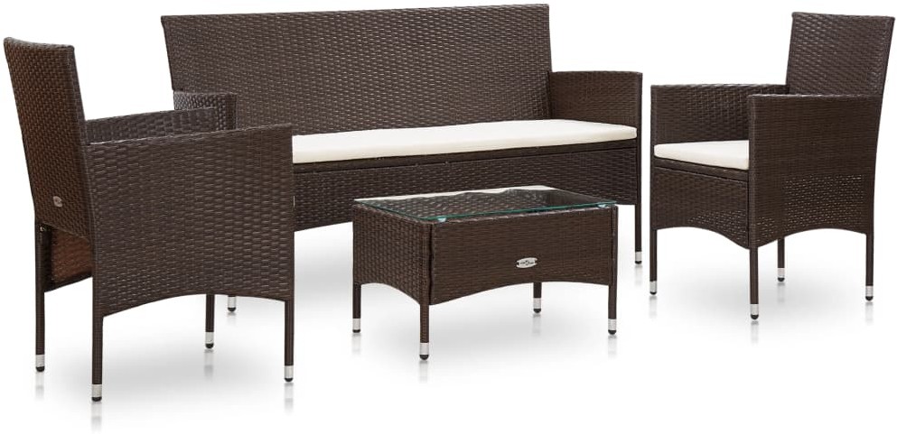 vidaXL 4-cz. zestaw wypoczynkowy do ogrodu, poduszki, rattan PE, brąz
