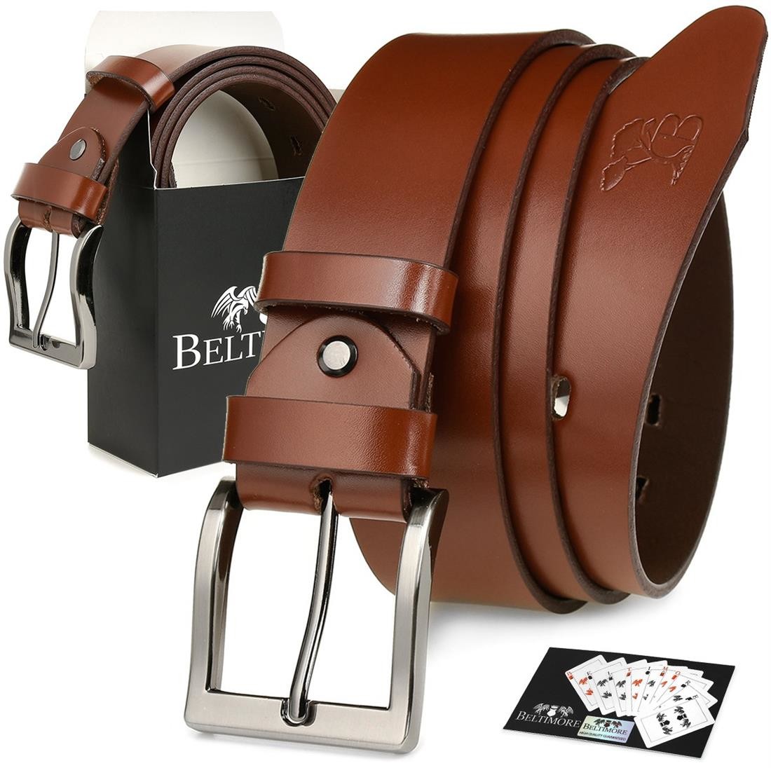 Beltimore Beltimore skórzany pasek męski brązowy szeroki E03 : Kolory - brązowy, beżowy, Rozmiar pasków - r.150-165 cm 5903714303960