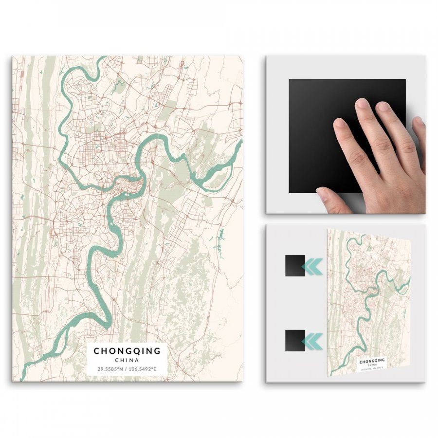 Pix4home Plakat metalowy Mapa Vintage Chongqing M POS-M-03559