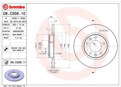 BREMBO Tarcza hamulcowa 08.C308.11
