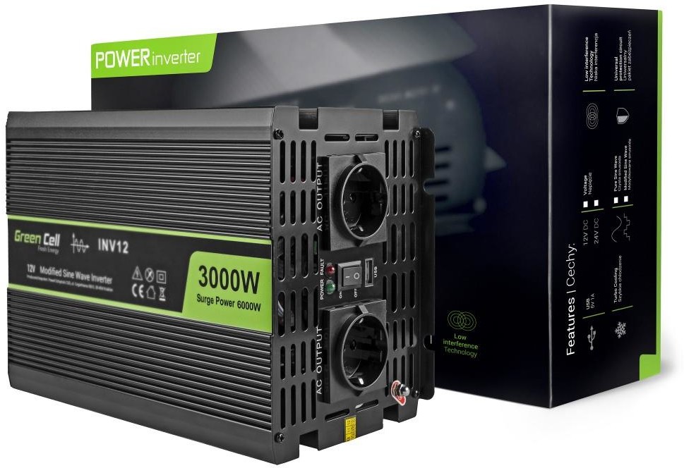 Green Cell Przetwornica samochodowa Green Cell 12V do 220V 3000W/6000W INV12