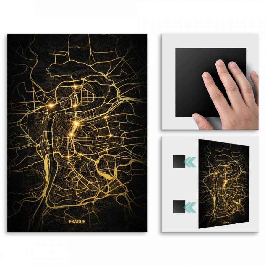 Pix4home Plakat metalowy Mapa City Lights Praga M POS-M-03517