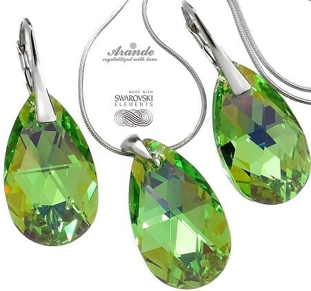 Arande SWAROVSKI komplet+łańcuszek PERIDOT SREBRO 4379695139