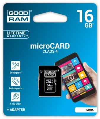 Goodram microSDHC Class 4 16GB + adapter (M40A-0160R11)