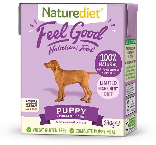 Naturediet Puppy Junior Świeżo Przygotowany Kurczak i Jagnięcina z Ryżem i Marchewką 390 g