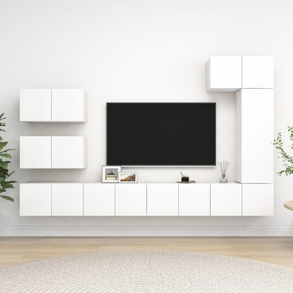 vidaXL Lumarko 8-cz. zestaw szafek TV, biały, płyta wiórowa 3078716
