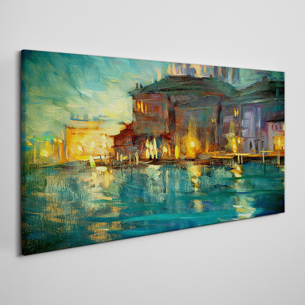 PL Coloray Obraz Canvas Abstrakcja Rzeka Budynki 140x70cm