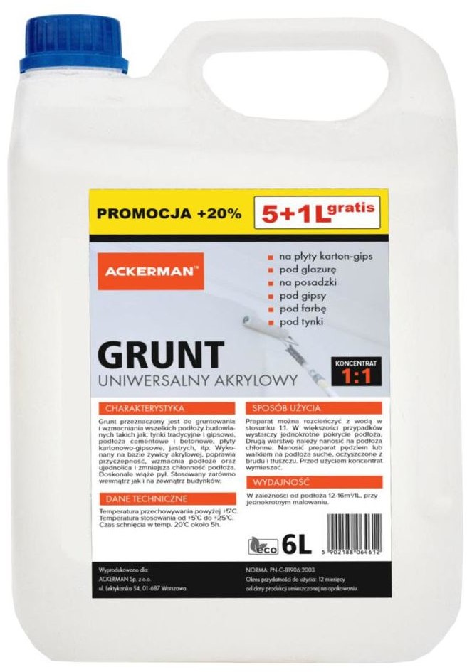 ACKERMAN Grunt akrylowy koncentrat 1:1 6 litrów Ackerman