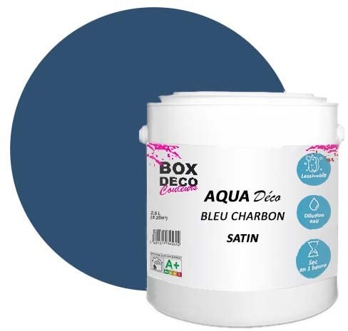 BOX DECO COULEURS Farba akrylowa o wyglądzie satyny Aqua Deco - 2,5 l / 25m - Niebieski węgiel Q1-I45Y-6KMG