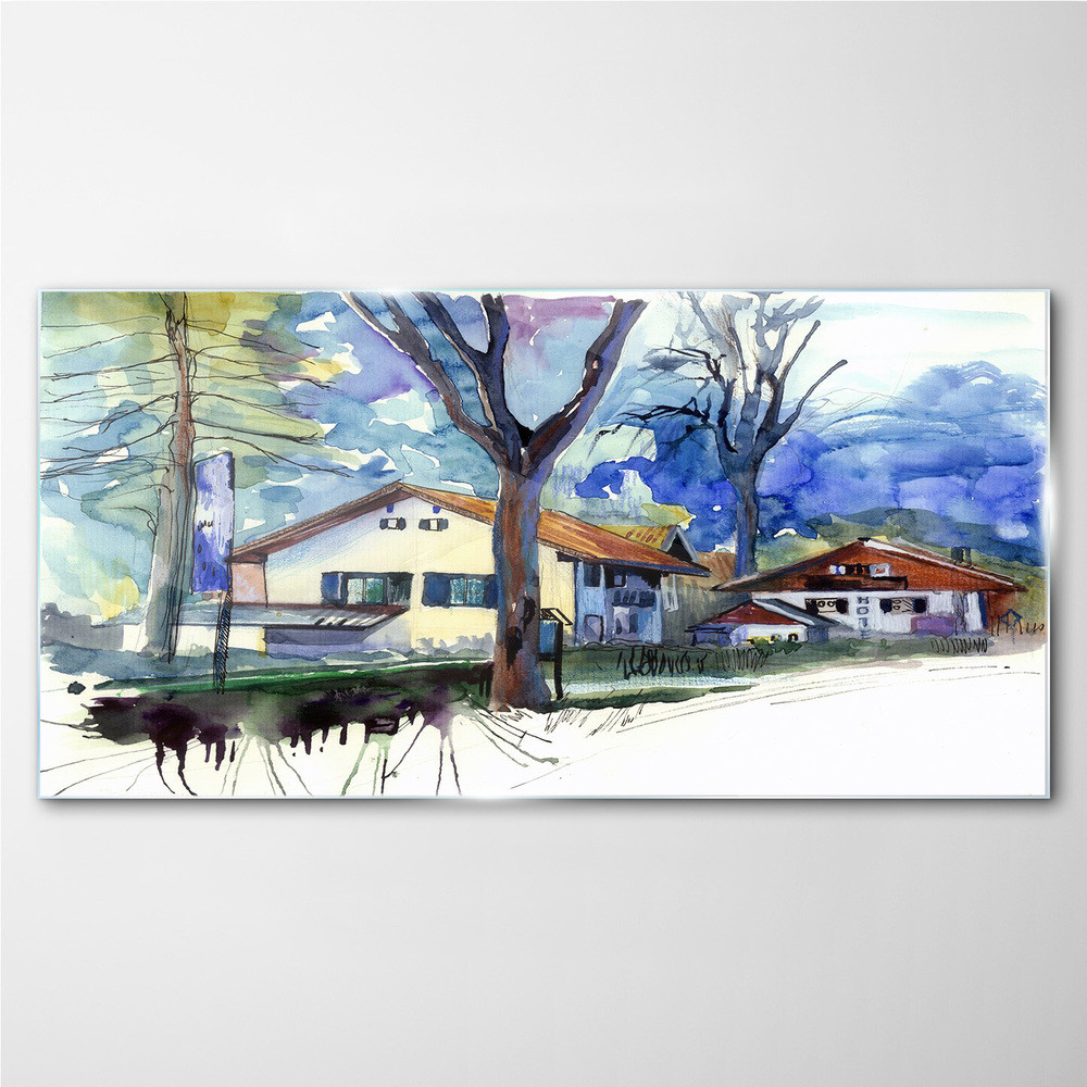 PL Coloray Obraz na Szkle Abstrakcja Akwarela Drzewa 120x60cm