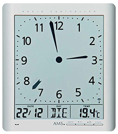 AMS unisex zegary ścienne Analog Digital radiowy tworzywo sztuczne 21 x 24 cm Srebrny 5898 F5898