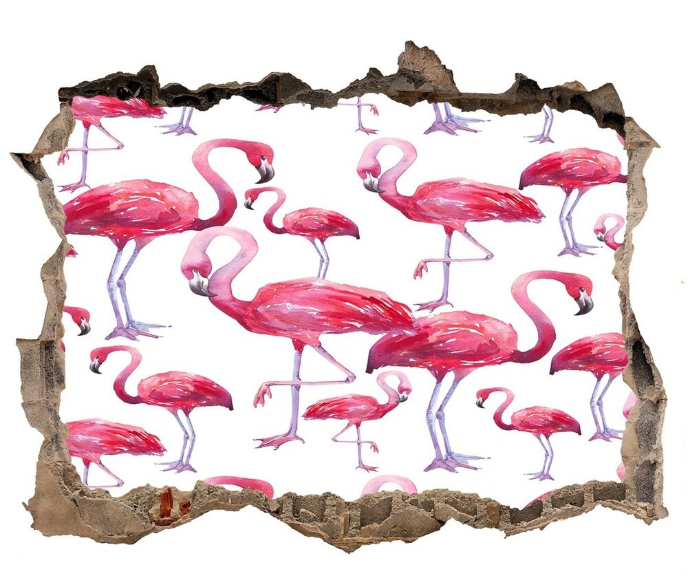 Wallmuralia.pl Dziura 3d fototapeta na ścianę naklejka Flamingi