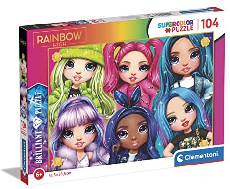 Clementoni Rainbow High Supercolor Brilliant High 104 elementy, 6 lat Dziecko, Cartoon Puzzle wykonane we Włoszech, 20343, Wielokolorowy, Średni 20343