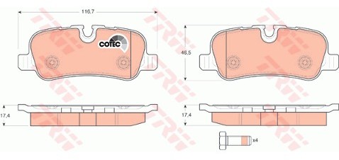 TRW Zestaw klocków hamulcowych, hamulce tarczowe GDB1632