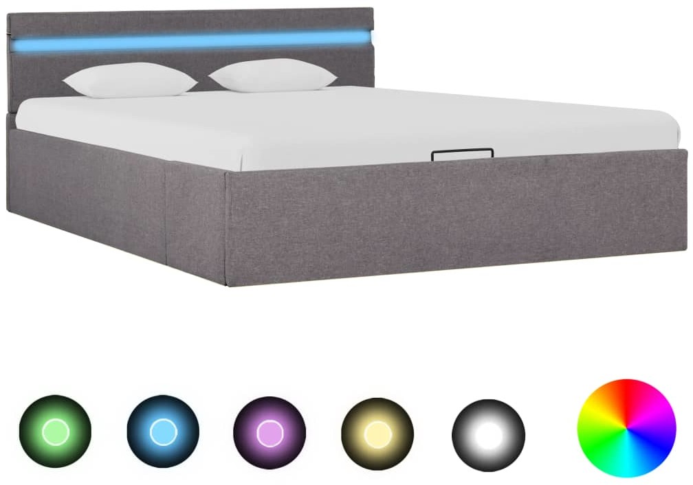 vidaXL Rama łóżka z podnośnikiem i LED, taupe, tkanina, 120 x 200 cm