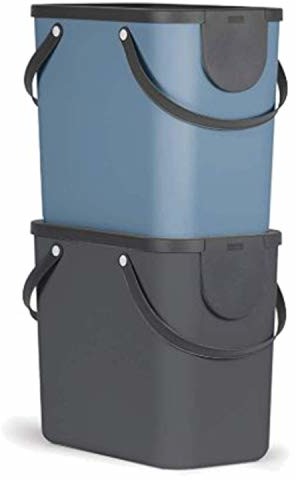 Rotho Albula 2-częściowy zestaw pojemników do segregacji śmieci, 25 l, tworzywo sztuczne (PP), nie zawiera BPA, antracyt/niebieski, 2 x 25 l (40,0 x 23,5 x 39,0 cm)