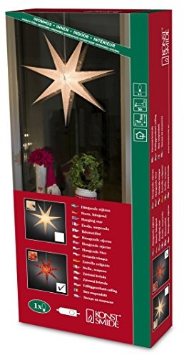 Konstsmide 2990-520 papierowy lampion w kształcie 7-ramiennej gwiazdy, perforowany, 78 x 78 cm, do domu (IP20), 230 V, z włącznikiem, biały kabel, bez żarówki 7318302990527