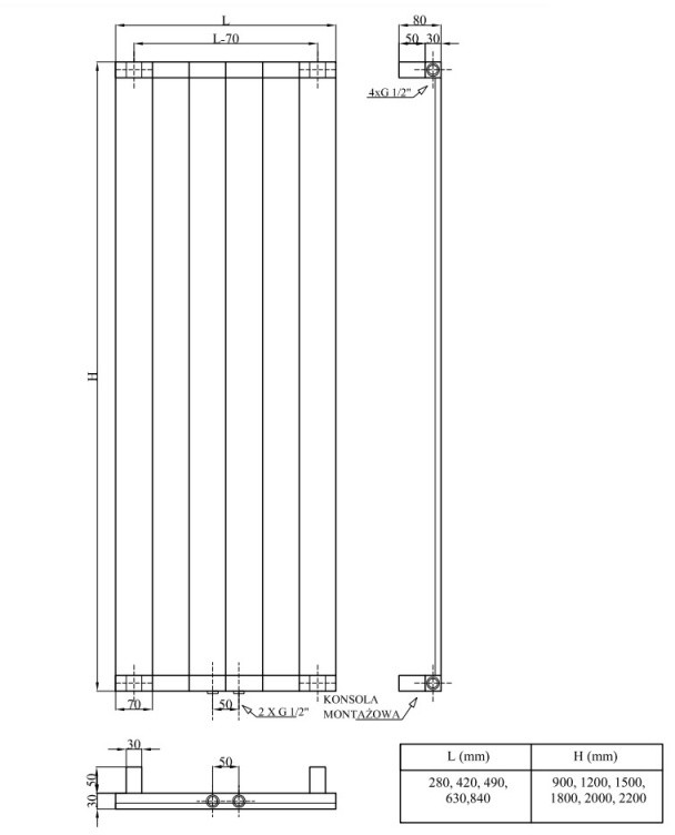 RADOX Nova Grzejnik 180x42 cm grey metallic RX-NVV.004T.1800.420