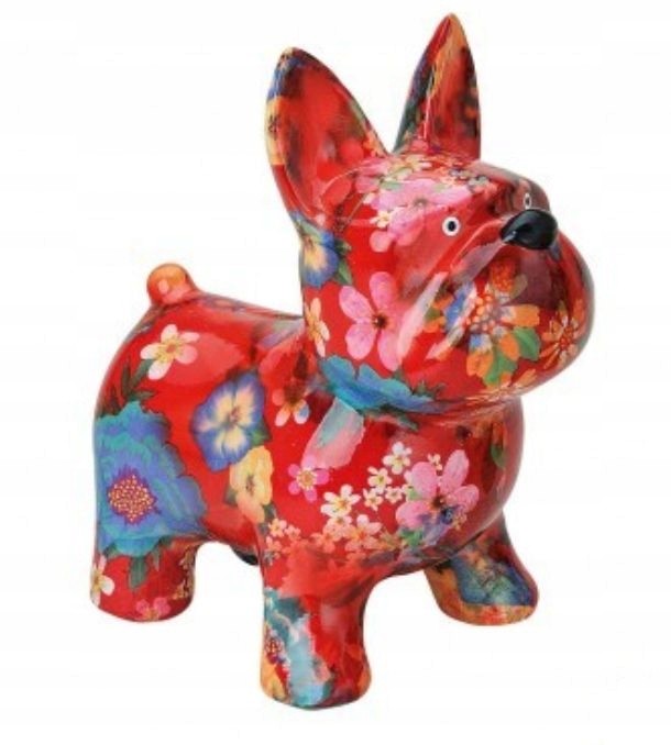SKARBONKA Duża ceramiczna Pies Buldog w kwiatki