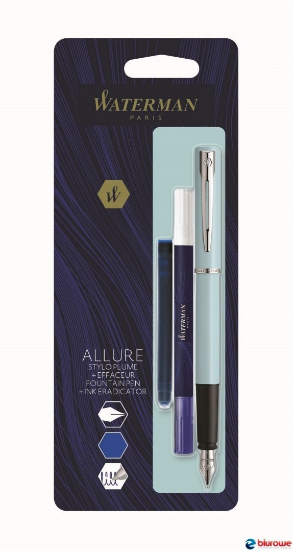 Waterman Pióro wieczne F) + wymazywacz + długi nabój ALLURE PASTEL MIX KOLORÓW 2135214 blister 2135214