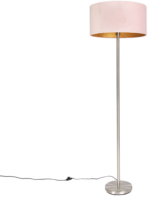 QAZQA Lampa podłogowa stal klosz welurowy różowy 50cm - Simplo