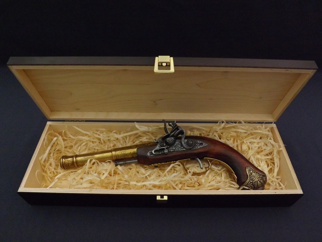Denix SA REPLIKA LEWORĘCZNY PISTOLET SKAŁKOWY W PUDEŁKU MODEL 1296L+P02 1296L+P02
