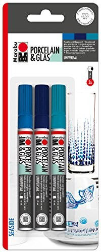 Marabu 012300082  zestaw pisaków do porcelany i szkła, 5 sztuk, uniwersalna końcówka 1-2 mm (012300085)
