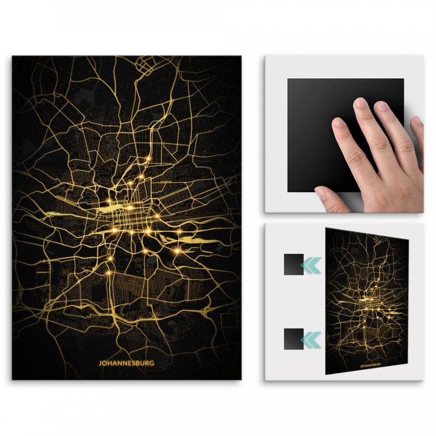 Pix4home Plakat metalowy Mapa City Lights Johannesburg L POS-L-03490