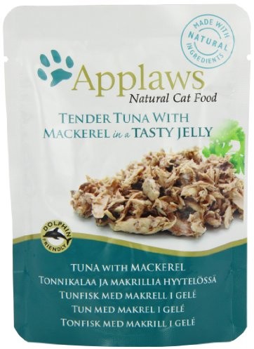 Applaws Cat Pouch Tuna Whole Meat with Indian mackerel kanagurty w Jelly, 70 G, Pack of 16 8255NE-A