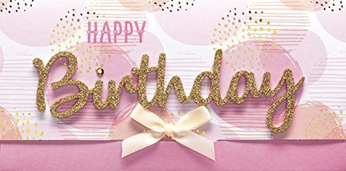 Perleberg Perleberg Kartka urodzinowa Lettering Surprise - Happy Birthday, różowe kółka - 11 x 22 cm 7784012-2